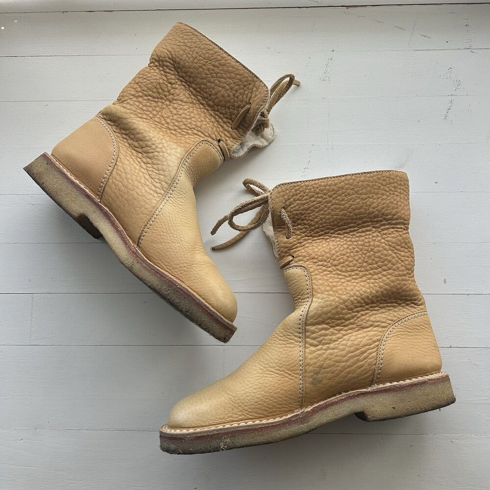 Duckfeet Arhus Shearling Pebbled Leather Boots In Honey Women’s Size EU 40 US 9 - Picture 4 of 13
